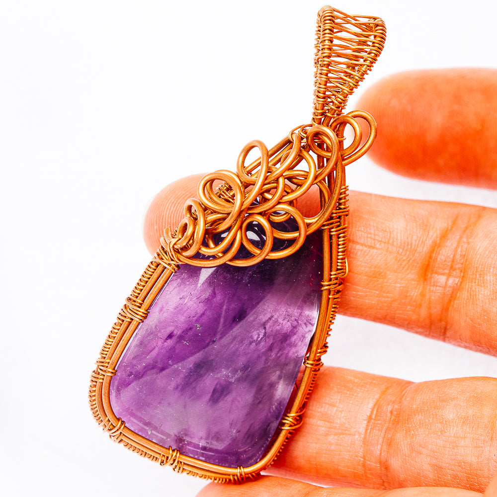 Dark Amethyst Wire Wrap Pendant 2 1/2" (Copper)