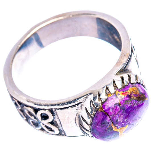 Sterling silver filigree ring with purple oval gemstone, side profile