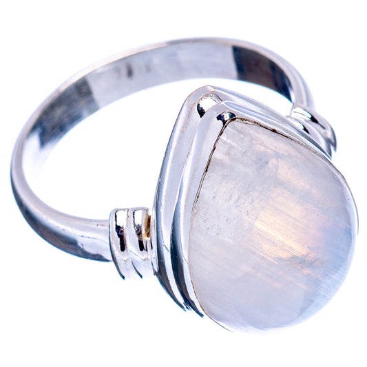 Sterling silver moonstone cabochon ring, rounded bezel and open side setting angle