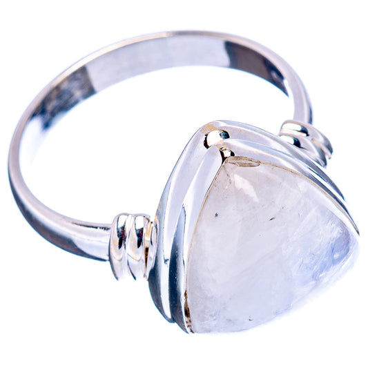 Sterling silver ring with large pear moonstone and polished open prongs