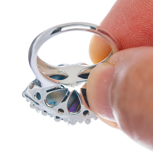 Exclusive Violet Blue Dahlia Mohave Turquoise Ring Size 6.5 (.925 Sterling Silver)