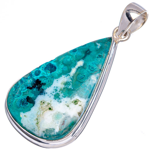 Teardrop opal pendant in silver bezel with teal, white, and dark specks