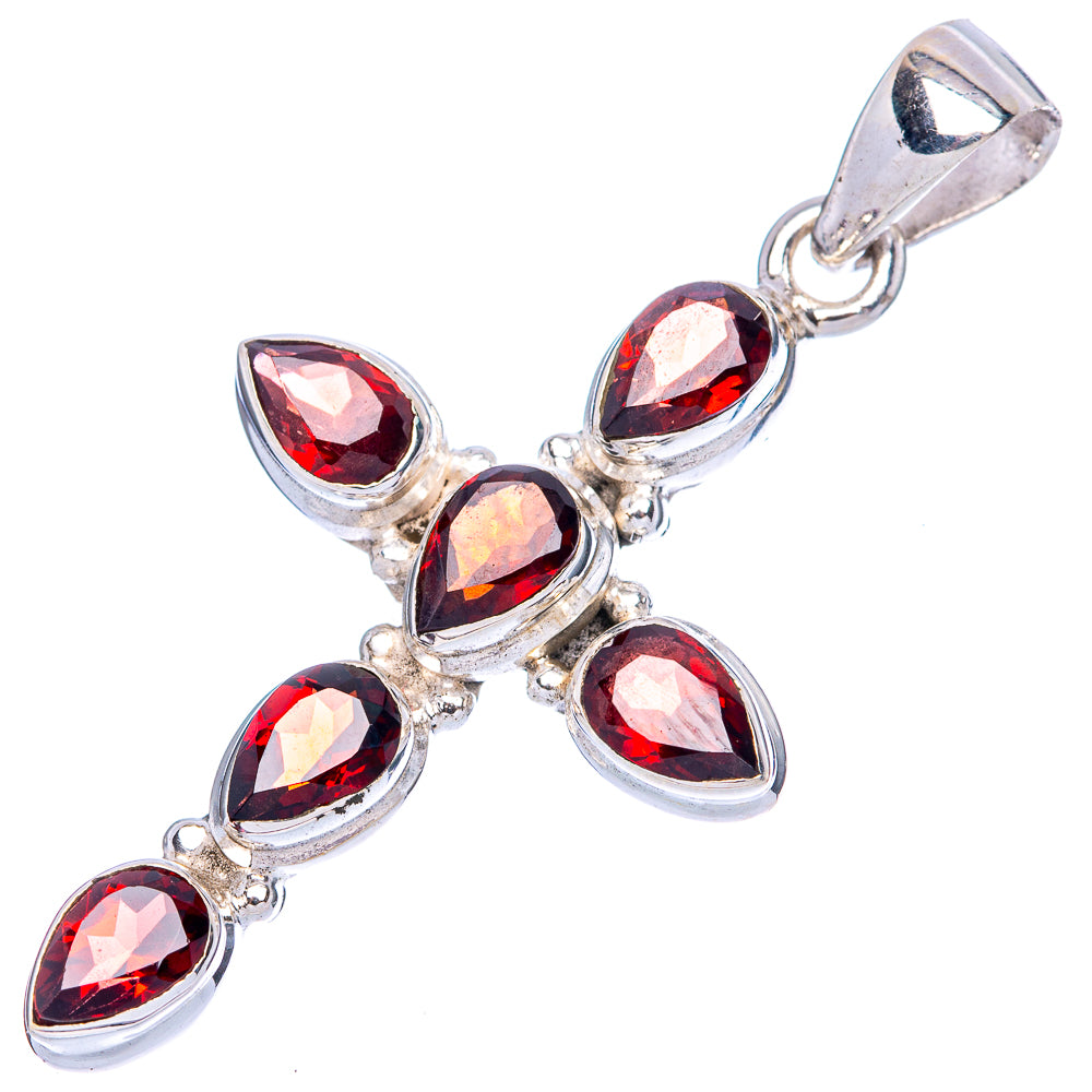 Garnet Cross Pendants 1 5/8" (925 Sterling Silver) P42368