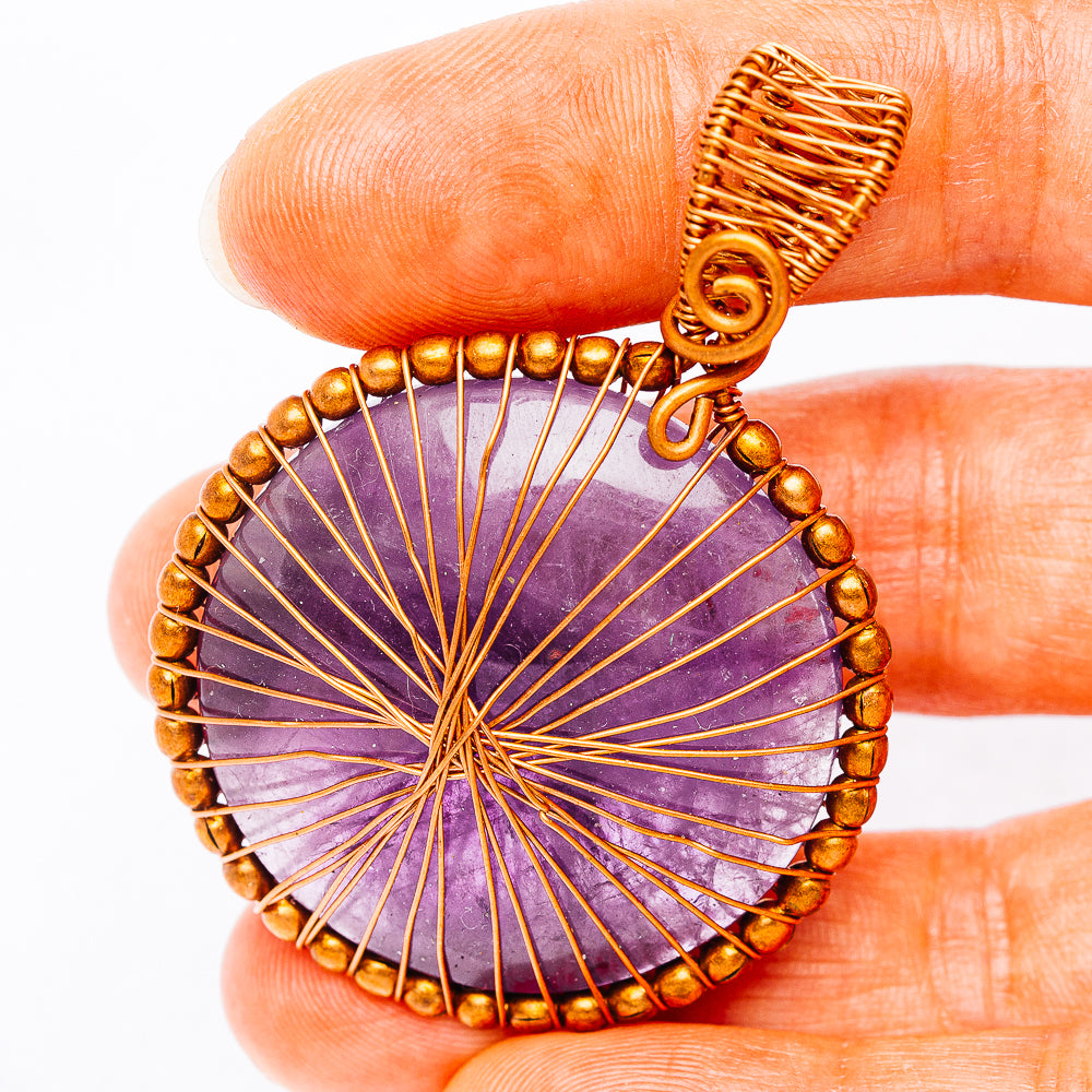 Dark Amethyst Wire Wrap Pendant 2 1/4" (Copper)