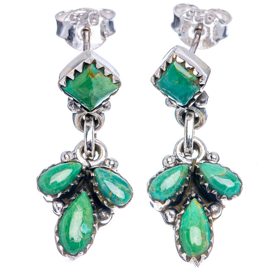 Square-cut turquoise stud with dangling four-stone cluster, .925 sterling silver