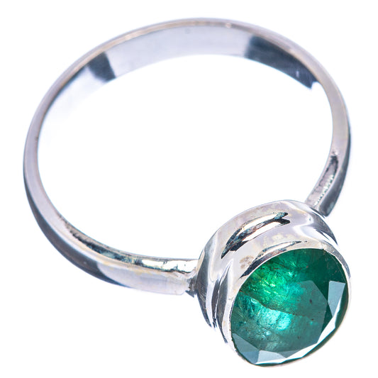 Sterling silver ring with faceted green emerald oval, raised bezel, size 8