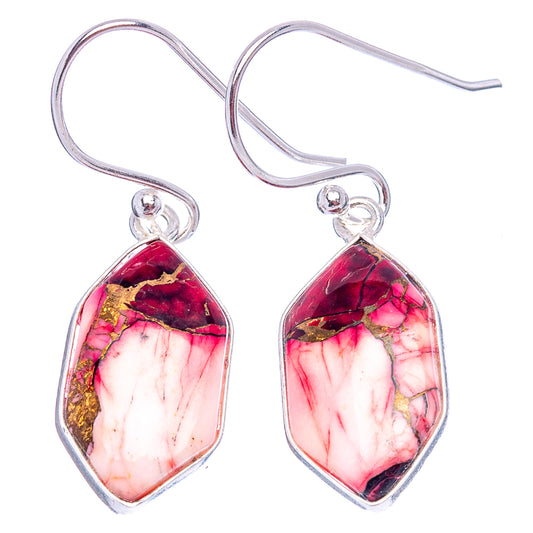 Sterling silver teardrop earrings with red, white marbled gemstone and gold flecks