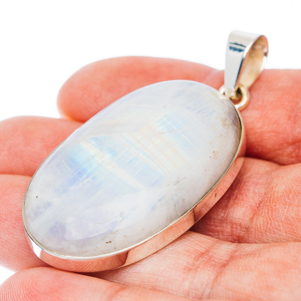 Huge Premium Rainbow Moonstone Pendant 2 1/8" (.925 Sterling Silver)