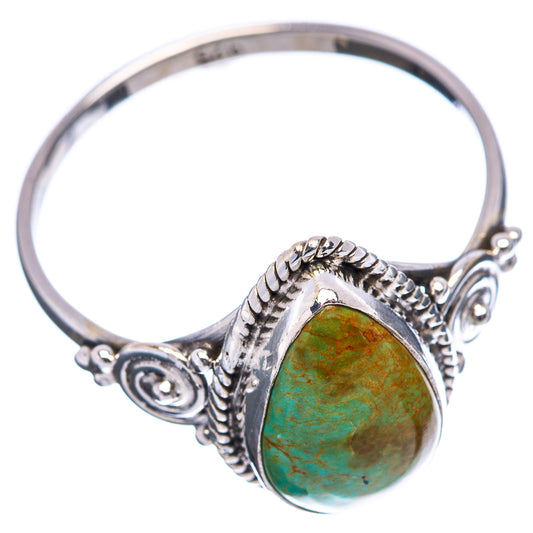 Sterling silver turquoise cabochon ring with bead-edged oval bezel