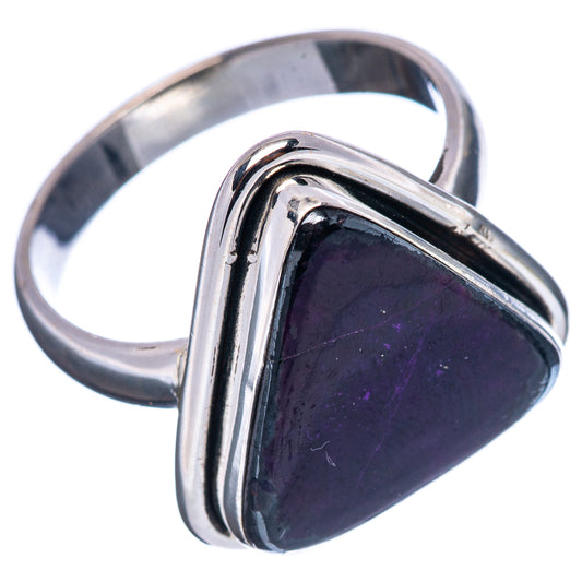 Sterling silver geometric bezel ring with dark purple triangular sugilite stone, size 9.75