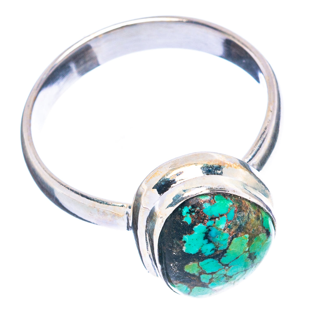 Oval turquoise spiderweb cabochon sterling silver ring, open side view, size 6.75