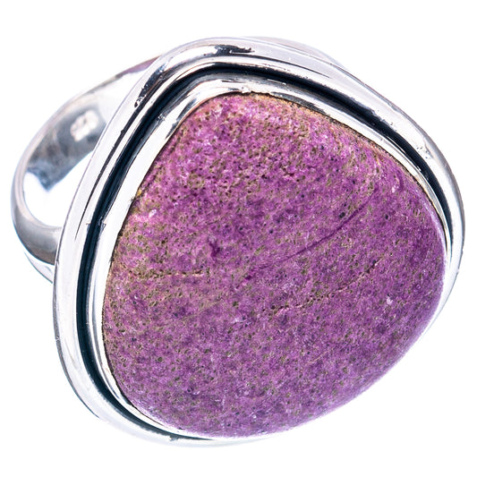 Sterling silver ring with purple oval stichtite stone, wide polished band