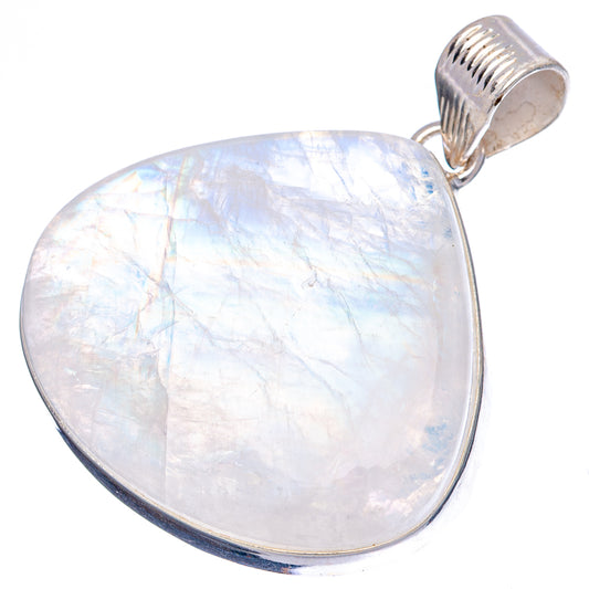 Sterling silver moonstone pendant, teardrop cabochon with white and blue iridescence