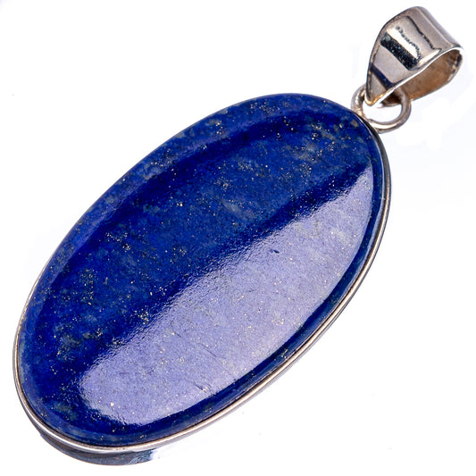 Oval lapis lazuli pendant in .925 sterling silver bezel, angled view with bail