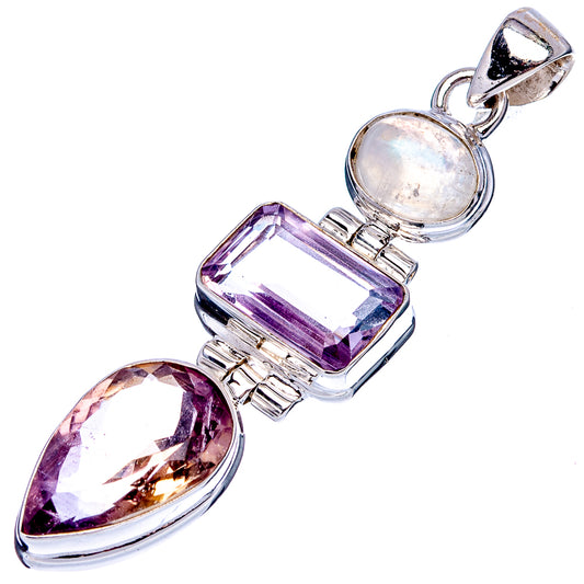 Sterling silver pendant with moonstone oval, purple rectangular and teardrop stones