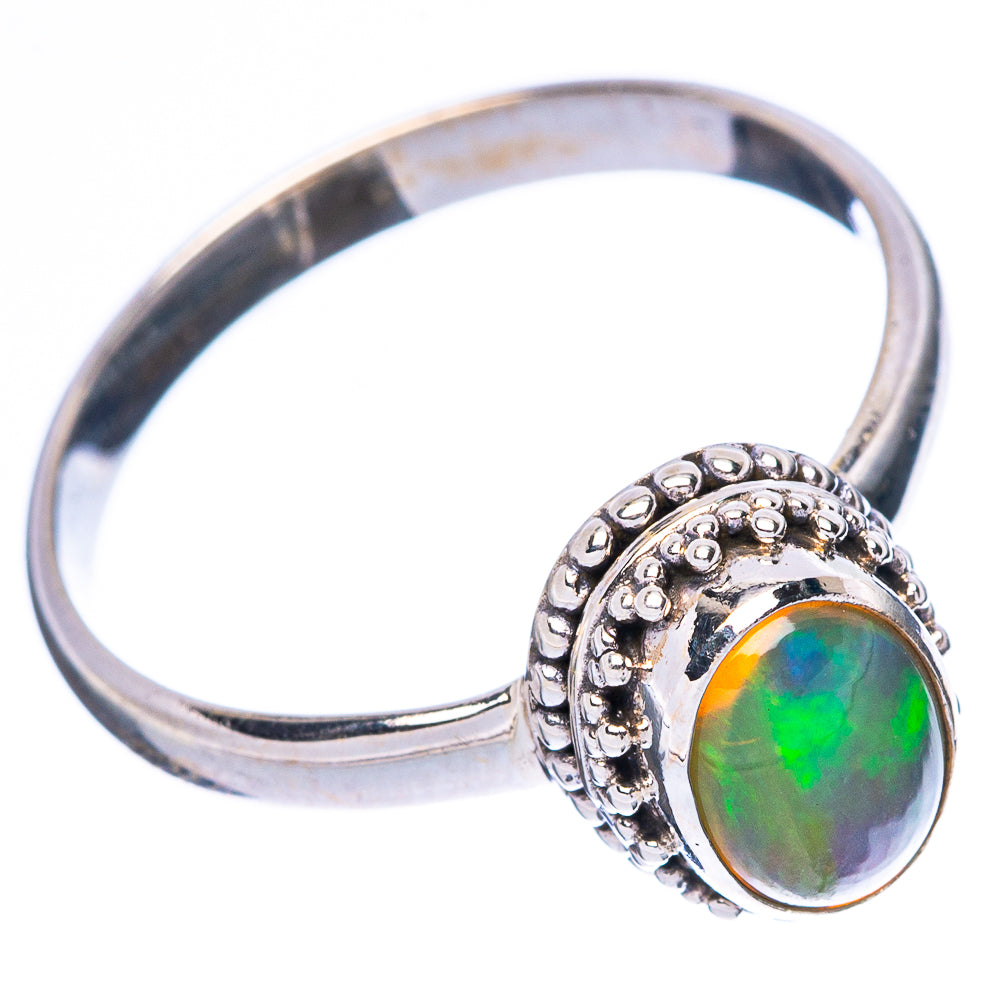 Sterling silver opal ring side view, oval green opal in detailed raised setting