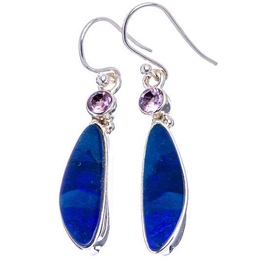 Sterling silver amethyst and blue teardrop doublet drop earrings, french hooks