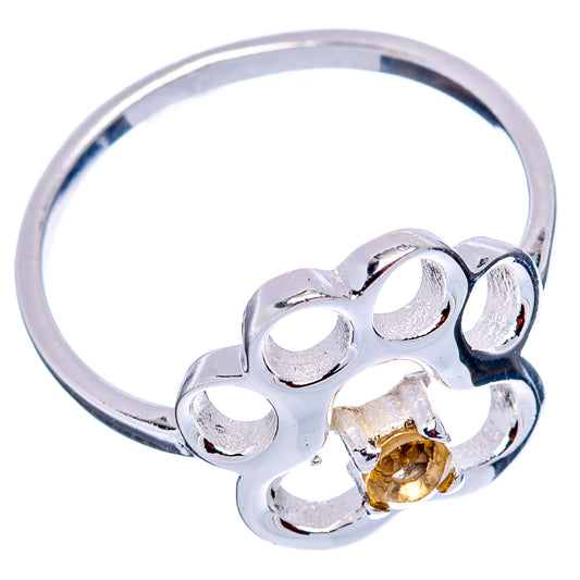 Sterling silver citrine paw ring, side view with round yellow gemstone