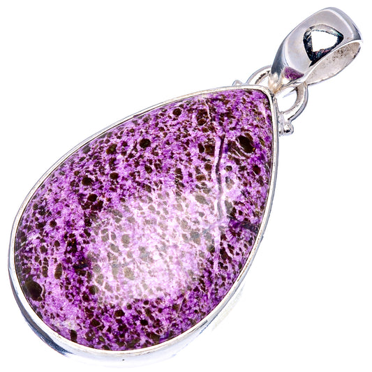 Sterling silver stichtite teardrop pendant with purple-and-white speckled stone, loop bail