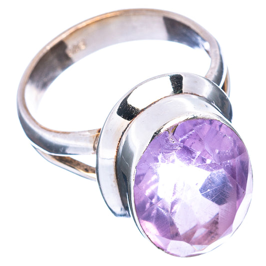 Sterling silver pink quartz ring, size 7, oval gemstone in polished bezel