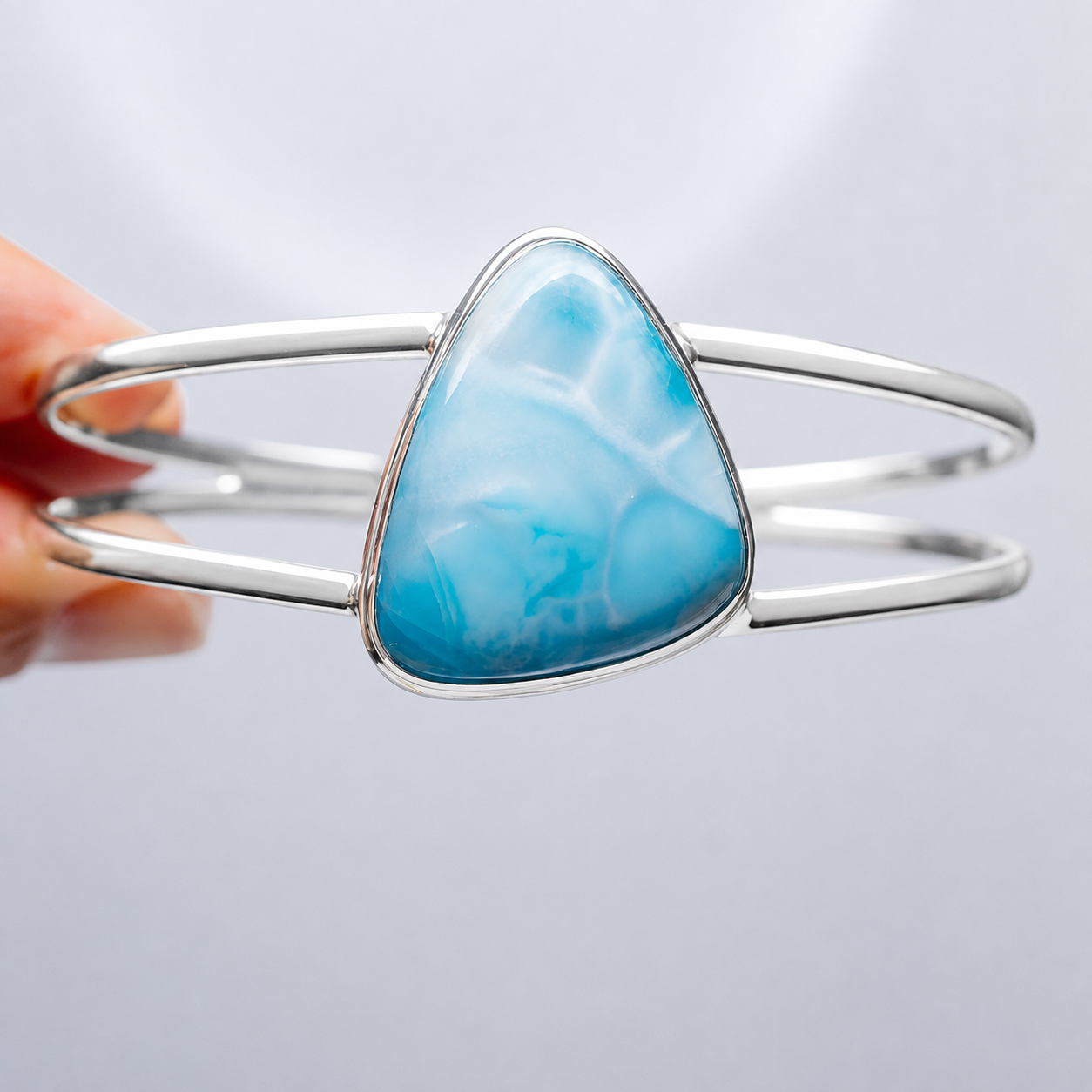 Larimar Cuff Bracelet Adjustable (.925 Sterling Silver)