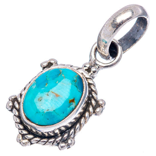 Oval turquoise stone sterling silver pendant with detailed frame and top bail loop