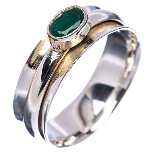 Oval green gemstone ring in .925 sterling silver, side view with polished band.