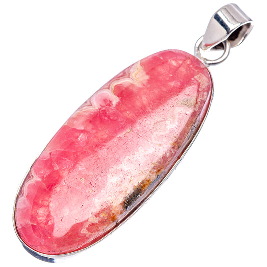 Rhodochrosite oval pendant in .925 sterling silver bezel with bail