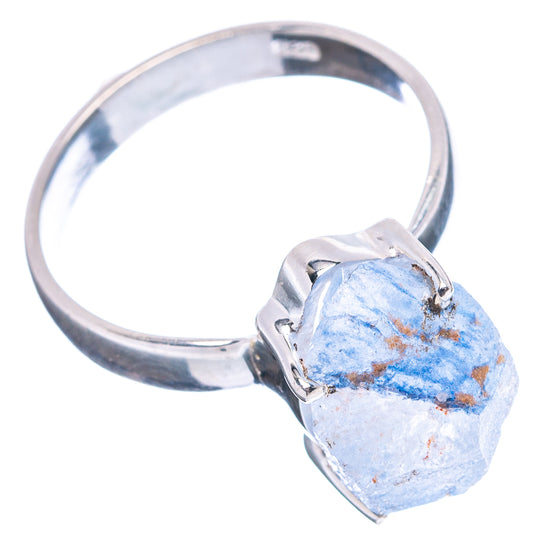 Sterling silver ring with blue speckled quartz pendant-style stone and side prongs