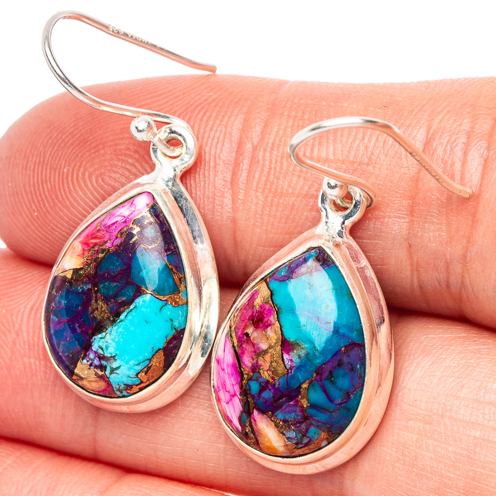 Kingman Pink Dahlia Turquoise 925 Sterling Silver Earrings 1 3/8" (925 Sterling Silver) E2116