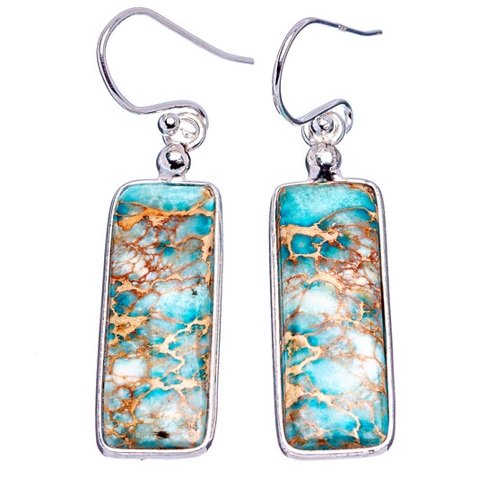 Pair of blue imperial jasper rectangle drop earrings, sterling silver frames and hooks