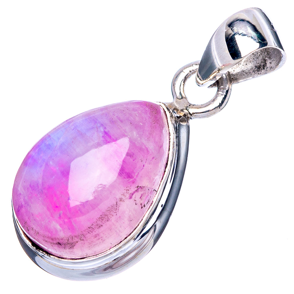 Pink moonstone teardrop pendant in 925 sterling silver with top bail and polished frame