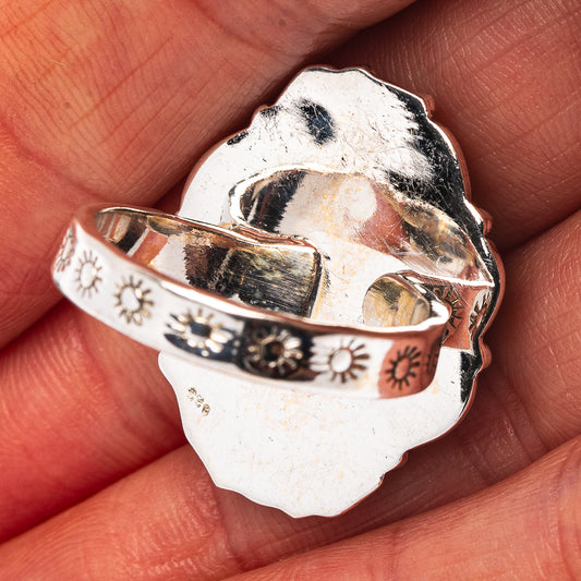 Exclusive Southwestern Style Hubei Turquoise Ring Size 8 Adjustable (.925 Sterling Silver)