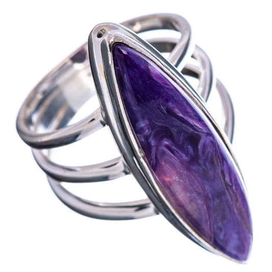 Sterling silver triple-band ring with marquise purple charoite stone in bezel setting