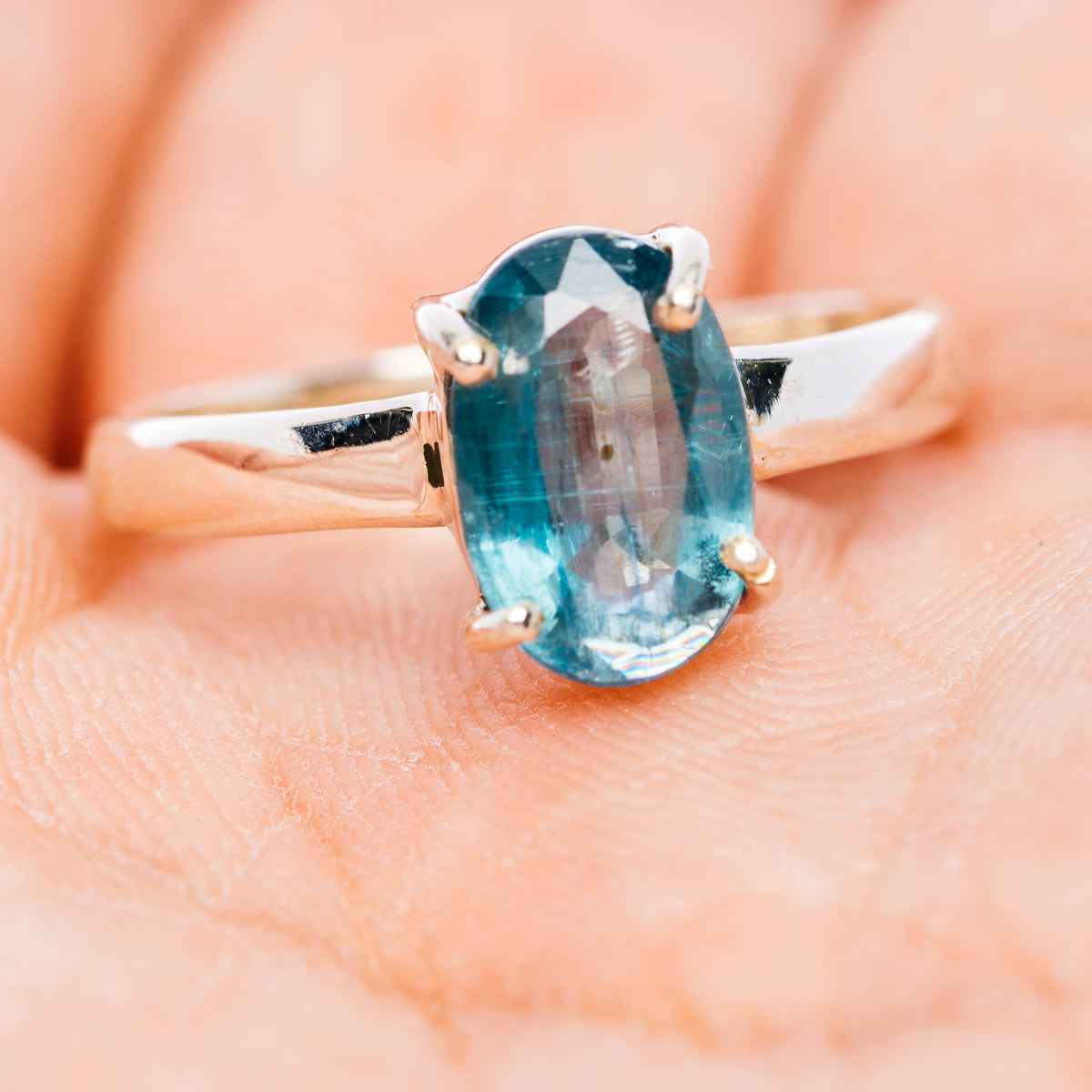 Faceted Paraiba Kyanite Ring Size 7.75 (.925 Sterling Silver)