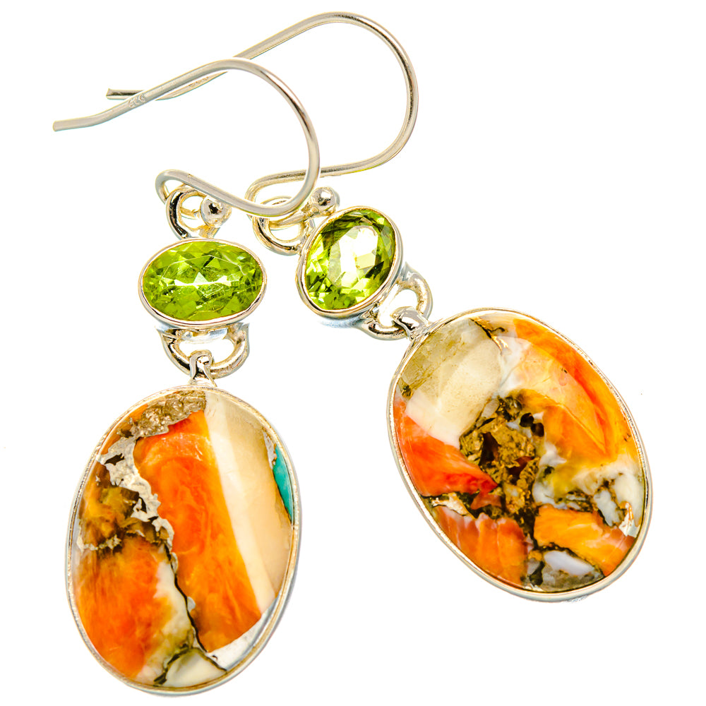 Spiny Oyster Turquoise, Peridot Earrings 1 3/4" (925 Sterling Silver) EARR431992