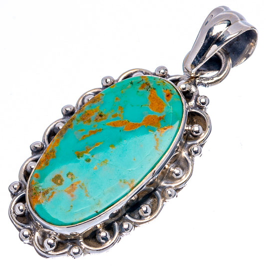Oval turquoise pendant in .925 sterling silver with beaded frame and top bail