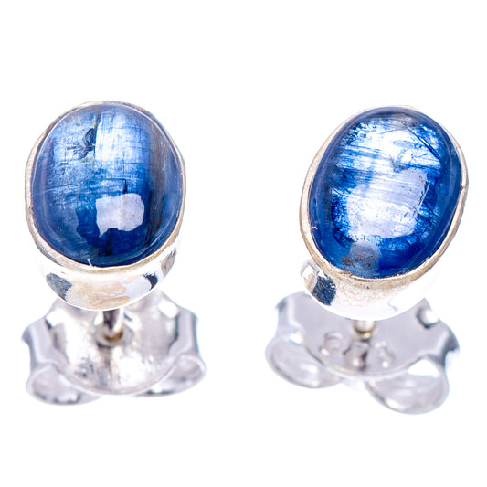 Kyanite stud earrings, oval blue cabochon in .925 sterling silver settings
