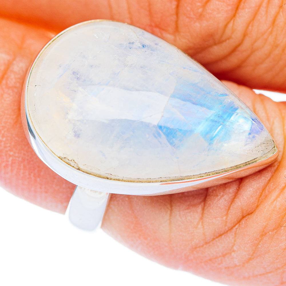 Premium Rainbow Moonstone Ring Size 6.25 Adjustable (.925 Sterling Silver)