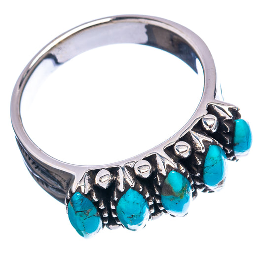 Sterling silver ring with turquoise oval stones along the band, size 6.5