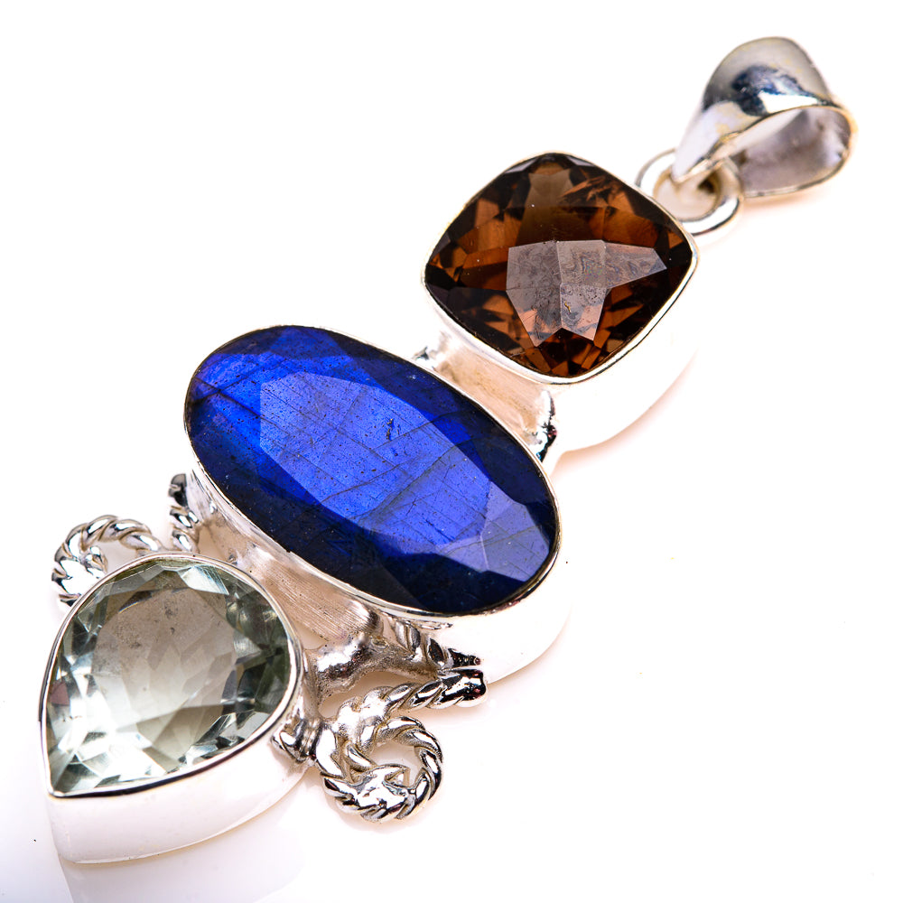 Labradorite, Green Amethyst, Smoky Quartz Pendant 2" (925 Sterling Silver) PD38589