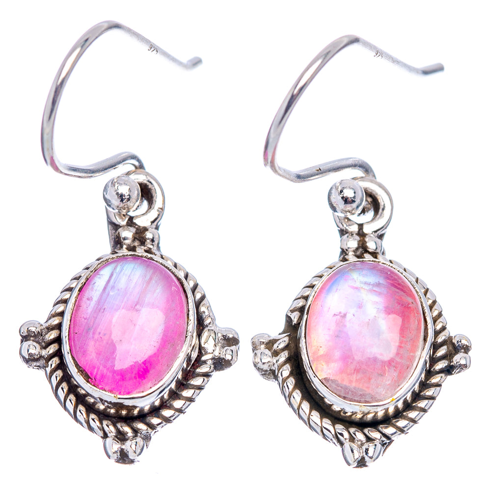 Pink Moonstone Earrings 1 1/8" (.925 Sterling Silver)