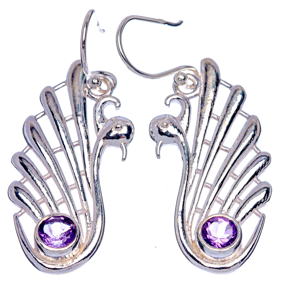 Faceted Amethyst Swan Earrings 1 5/8" (925 Sterling Silver) E433412