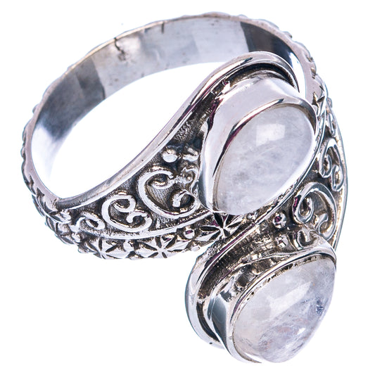 925 sterling silver moonstone ring with ornate filigree and three oval stones