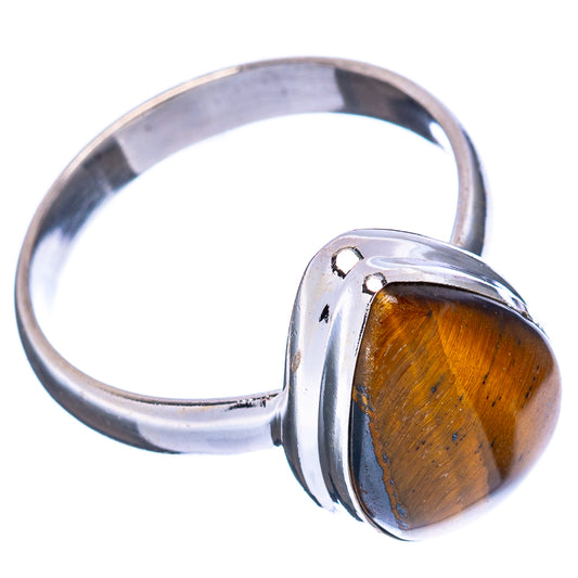 Sterling silver ring with oval tiger’s eye stone, open bezel
