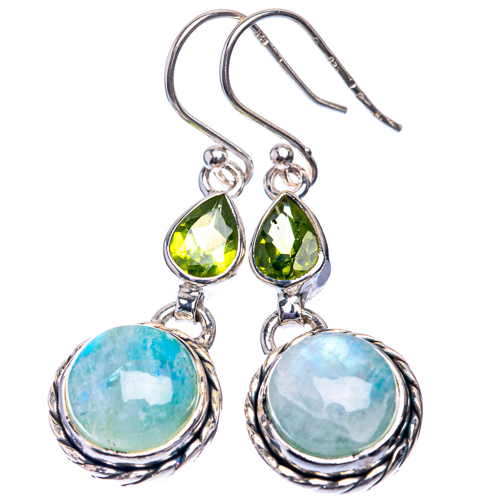 Green Moonstone, Peridot Earrings 1 5/8" (925 Sterling Silver) E432551