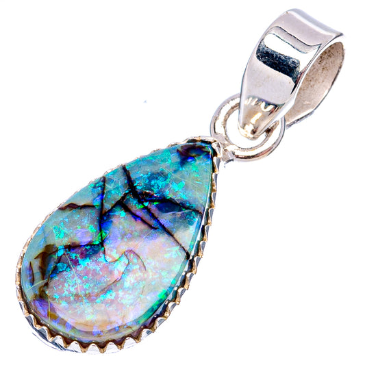 Sterling silver opal pendant with teardrop blue-green stone and hinged bail loop