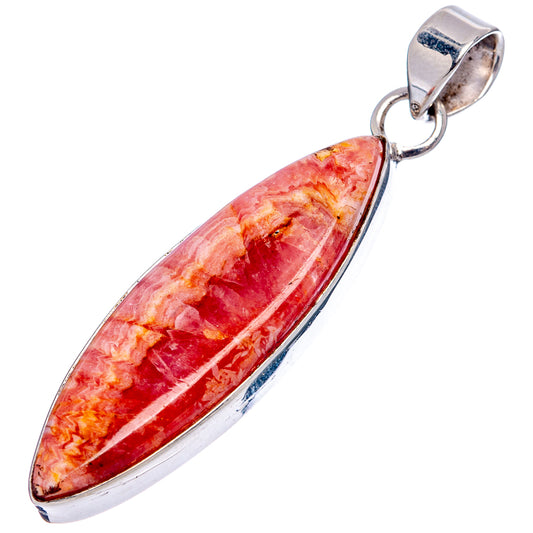 Rhodochrosite teardrop pendant in .925 sterling silver bezel with hinged bail