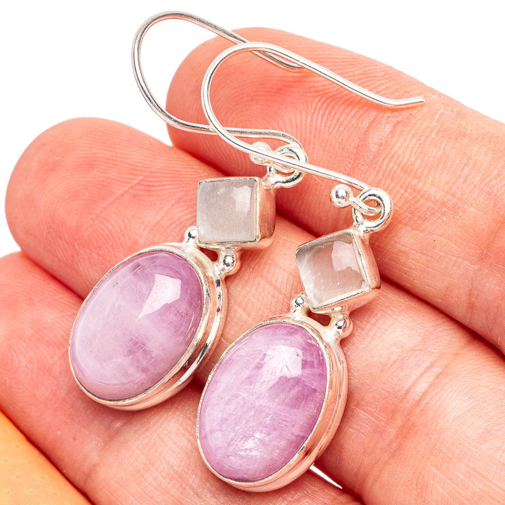 Sterling silver drop earrings with oval lavender and square pale pink gemstones