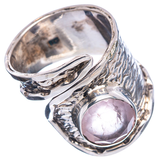 Rose quartz ring with oval pink stone and hammered sterling silver swirl band
